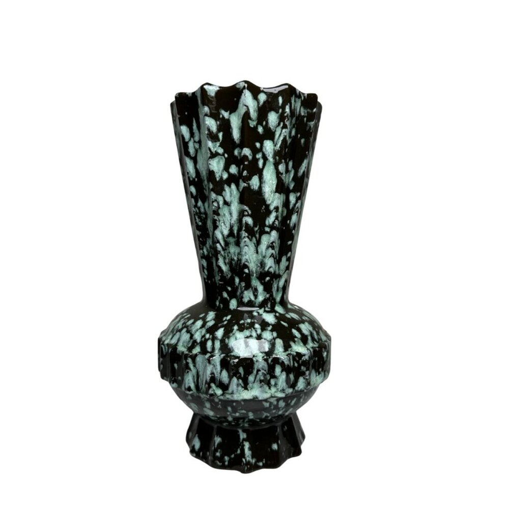 Vintage Brocade Vase, Made In USA | Mid-Century Modern Speckled Drip Glaze Potte